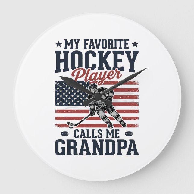 Grande Horloge Ronde Favorite Hockey Player Calls Me Grandpa Vintage Sh (Recto)