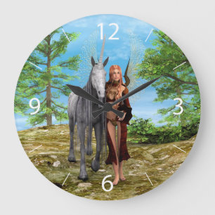 Grande Horloge Ronde Fée avec licorne