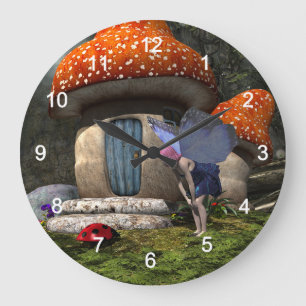 Grande Horloge Ronde Fée mignonne à cheveux roses rencontre Ladybug
