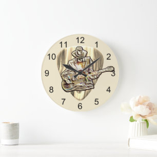 Grande Horloge Ronde Feel the Blues - Conception de guitare artistique