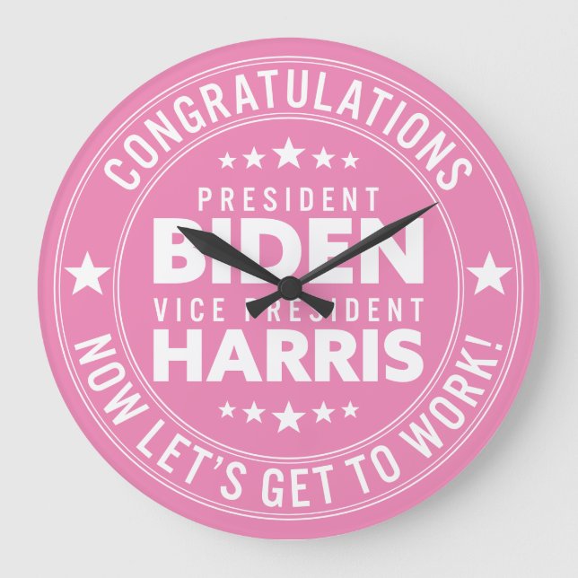 Grande Horloge Ronde Félicitations au président Biden, VP Harris ! Coul (Recto)