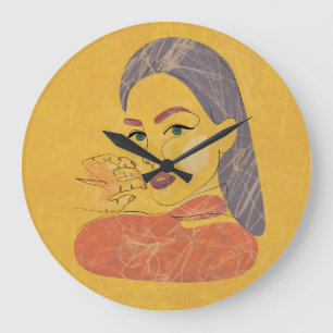 Grande Horloge Ronde Femme Abstraite : Portrait de ligne minimaliste