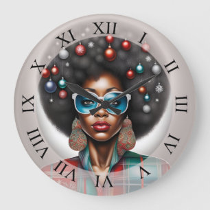 Grande Horloge Ronde Femme afro, art de l'humeur de la nouvelle année