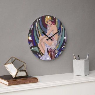 Grande Horloge Ronde Femme Art Déco Vintage avec Draperies par S. Chomp