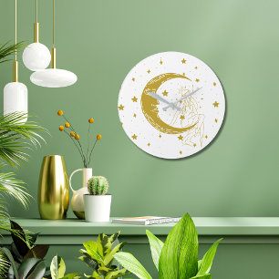 Grande Horloge Ronde Femme céleste, étoiles de lune, boho, astronomie é