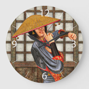 Grande Horloge Ronde Femme de combat asiatique