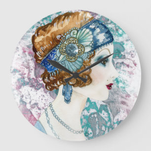 Grande Horloge Ronde Femme des Années folles Art Déco 1920 Carré Mural