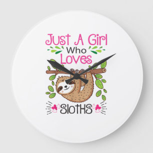 Grande Horloge Ronde Femme Fille Amoureuse de Paresseux Mignon Juste un