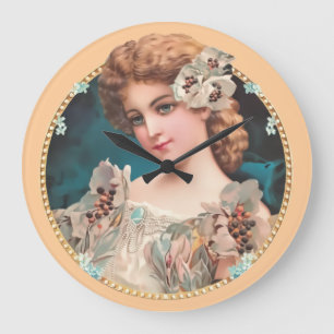 Grande Horloge Ronde Femme florale vintage