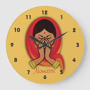 Grande Horloge Ronde Femme hindoue avec tête en Namaste Salutation