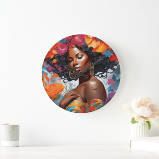Grande Horloge Ronde Femme noire afro-américaine prospère