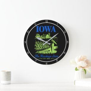 Grande Horloge Ronde Ferme de l'Iowa Hawkeye State Time