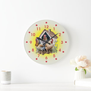 Grande Horloge Ronde Ferme de poulets et de poulaillers