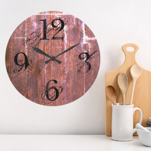 Grande Horloge Ronde Ferme en bois de style rustique du comté