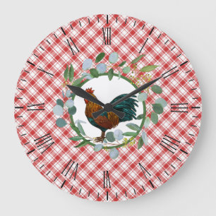 Grande Horloge Ronde Ferme Eucalyptus Wreath & Rooster
