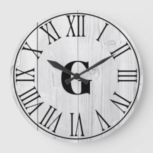 Grande Horloge Ronde Ferme Faux Blanc Bois et Noir