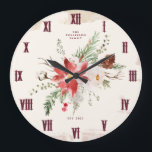 Grande Horloge Ronde Ferme Noël hiver Poinsettia Rustique<br><div class="desc">Ajoutez un charme intemporel à votre maison cette saison de vacances avec notre horloge murale d'hiver Vintage en détresse. Ce magnifique garde-temps exhale l'élégance rustique de la ferme, avec un look peint vintage en mauvais état qui ajoute du caractère à tout espace. Ornée de poinsettias d'aquarelle délicate, de pins et...</div>