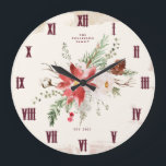 Grande Horloge Ronde Ferme Noël hiver Poinsettia Rustique<br><div class="desc">Ajoutez un charme intemporel à votre maison cette saison de vacances avec notre horloge murale d'hiver Vintage en détresse. Ce magnifique garde-temps exhale l'élégance rustique de la ferme, avec un look peint vintage en mauvais état qui ajoute du caractère à tout espace. Ornée de poinsettias d'aquarelle délicate, de pins et...</div>