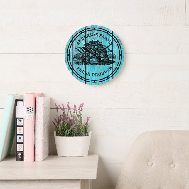Grande Horloge Ronde Ferme Produits frais Faux Bois (Salle de lecture)
