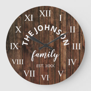 Grande Horloge Ronde Ferme rustique de nom de famille fait sur commande