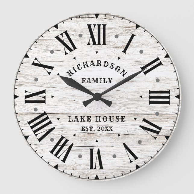 Grande Horloge Ronde Ferme rustique Maison blanche Grange bois Nom pers (Recto)