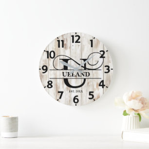 Grande Horloge Ronde Ferme rustique U monogramme