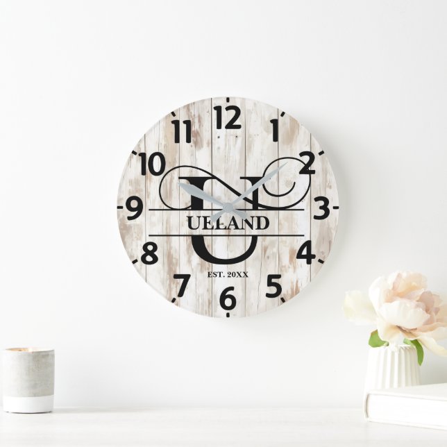 Grande Horloge Ronde Ferme rustique U monogramme (Maison)