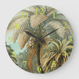 Grande Horloge Ronde Ferns Palm Tree Antiquité Botanique Ferns Art