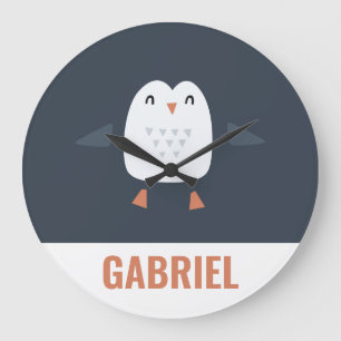 Grande Horloge Ronde festif drôle petit pingouin personnalisé enfants
