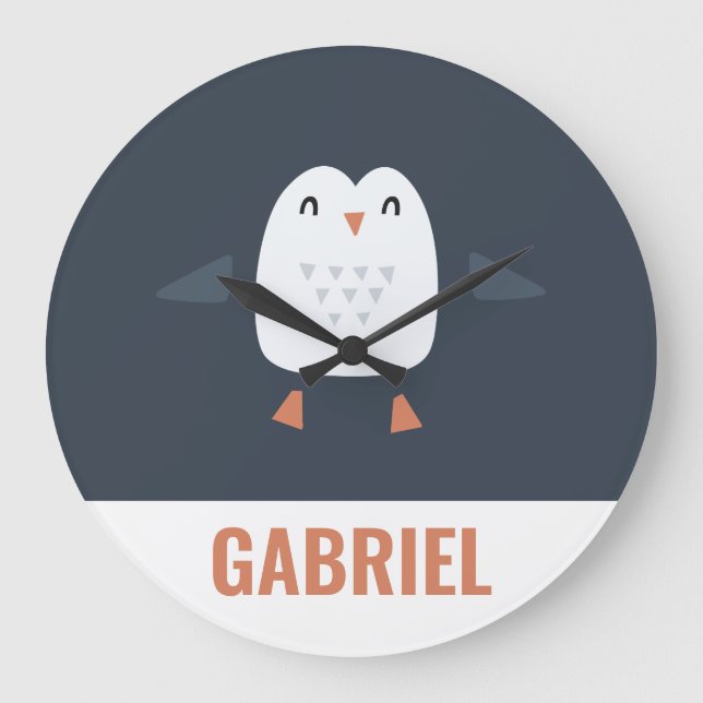 Grande Horloge Ronde festif drôle petit pingouin personnalisé enfants (Recto)