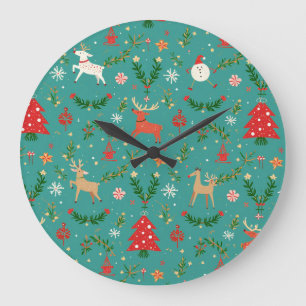 Grande Horloge Ronde Festif Reindeer Wonderland