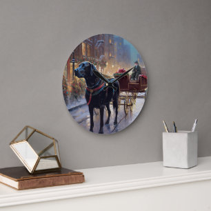 Grande Horloge Ronde Festive de Noël au Labrador noir