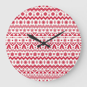 Grande Horloge Ronde Festive Noël sans couture motif.