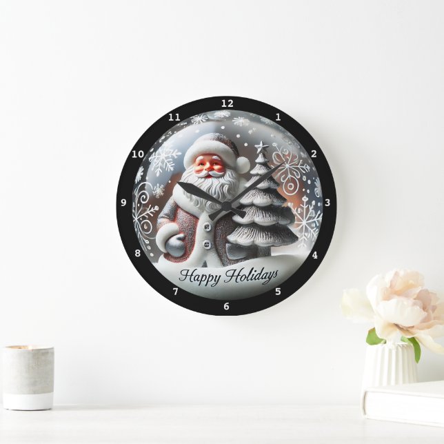 Grande Horloge Ronde Festive Père Noël-Thème De Fêtes Saisonnière (Maison)