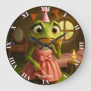 Grande Horloge Ronde Fête de fille grenouille mignonne fantastique