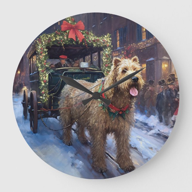 Grande Horloge Ronde Fête de Noël de Wheaten Terrier (Recto)