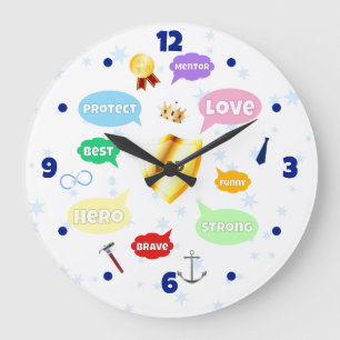 Grande Horloge Ronde Fête des pères Meilleur Papa Mot Nuages King Crown