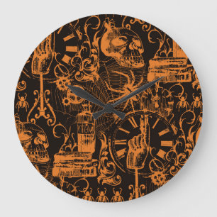 Grande Horloge Ronde Fête d'Halloween : Poster de vacances Vintage.