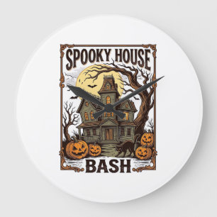 Grande Horloge Ronde Fête Maison Hantée Gravure Vintage Halloween Dé