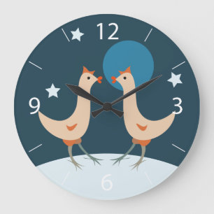 Grande Horloge Ronde Fête Nocturne des Poules Lune Drôle de Poulet