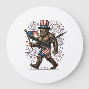 Grande Horloge Ronde Feu d'artifice patriotique Sasquatch Gravure vinta