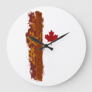 Grande Horloge Ronde Feuille de Érable Rouge Rustique Étoile Dorée Desi
