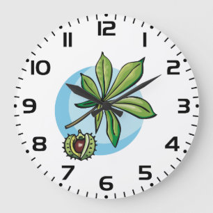 Grande Horloge Ronde Feuille de marronnier et bogue