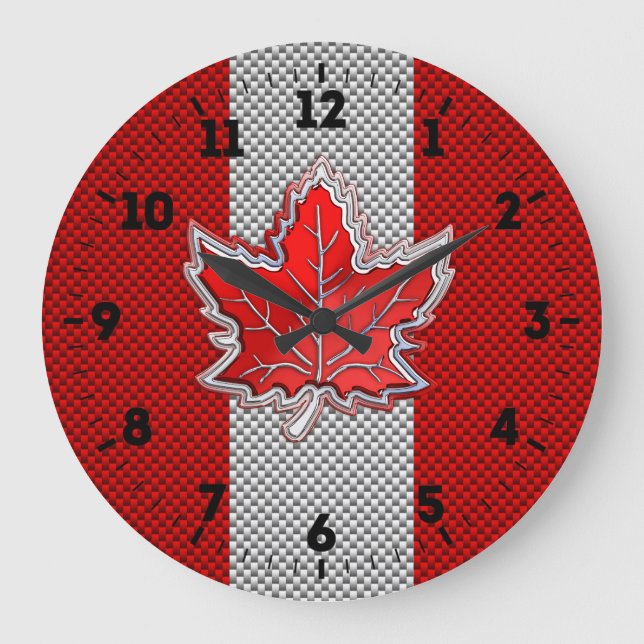 Grande Horloge Ronde Feuille d'érable rouge canadienne en fibre de carb (Recto)