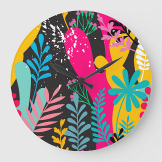 Grande Horloge Ronde Feuilles Abstraits : Élégant Motif sans faille