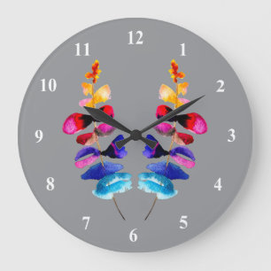 Grande Horloge Ronde Feuilles arc-en-ciel mignonnes aquarelle