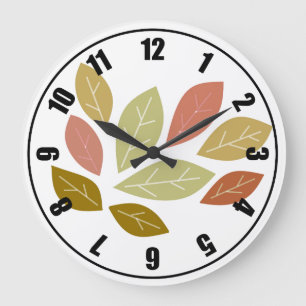 Grande Horloge Ronde Feuilles Colorées Modernes