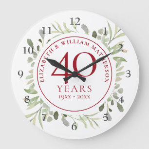 Grande Horloge Ronde Feuilles d’aquarelle du 40e anniversaire de mariag