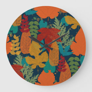 Grande Horloge Ronde Feuilles d'automne