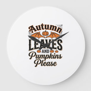 Grande Horloge Ronde Feuilles d'automne Citrouilles S'il vous plaît Vin